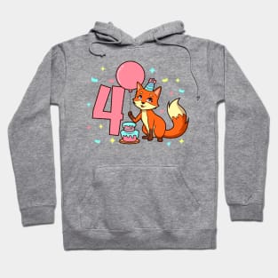 I am 4 with fox - girl birthday 4 years old Hoodie